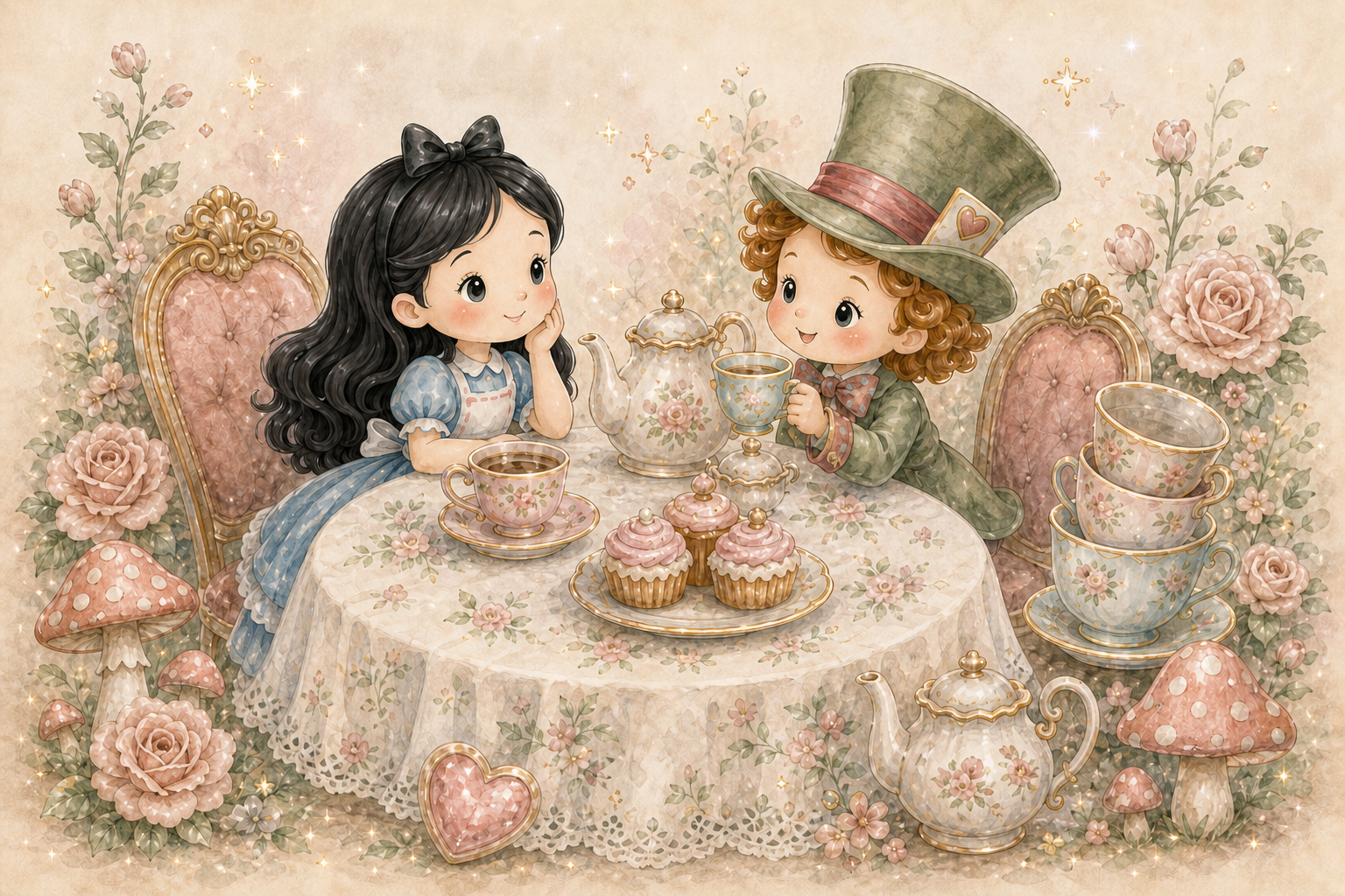 Alicia tomando el té con el Sombrerero Loco